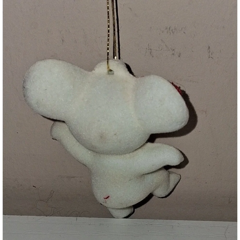 Vintage Flocked Mouse Ornament – Red Bow & Gold Star Accent – 2.5
